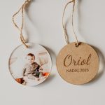🎄 Bola de árbol de metacrilato – Foto a una cara + trasera MDF personalizada (7 cm)